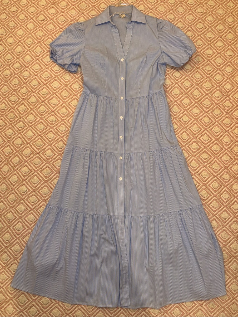 Light Blue Button-Front Tiered Maxi Dress - Women's